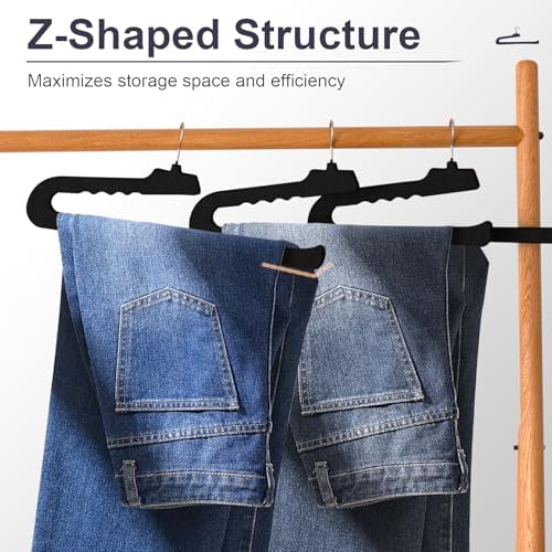 Velvet Pants Hangers - 32 Pack Black Non Slip Open Ended Hanger with 360 Swivel Hook - Closet Space Saving Hanger for Heavy Pants, Jeans, Trousers, Scarf - Image 5