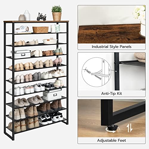 HOOBRO 10-Tier Shoe Rack for Entryway, 39.4" L Shoe Storage Organizer, Large Capacity Shoe Shelf for Closet, Front Door Entrance, Hallway, Holds 45-50 Pairs of Shoes, Rustic Brown BF171XJ01 - Image 7
