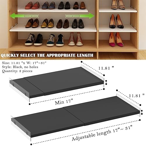 Expandable Closet Tension Shelf Organizers, Cabinet Rack Storage for Wardrobe Divider Shelves Pantry Cupboard Kitchen (2 Pack, W11.81 x L: 17" to 31") - Image 3