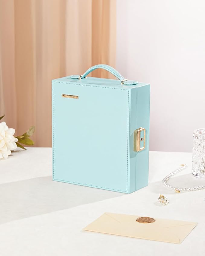 Enthralite Large Travel Jewelry Case: Portable Necklace Box with Mirror - PU Leather & Velvet Lined Jewelry Organizer for Ring Earring Bangle Bracelets Watch - Birthday Gift for Her