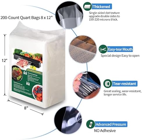 200 Vacuum Sealer Bags For Food, 8x12 Inch Thick BPA Free Vacuum Sealer Storage Bags, Compatible with All Vac Machines, Food Saver, Seal a Meal, Weston, Commercial Grade Precut Prep Sous Vide Bags - Image 3
