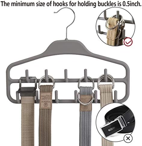 Belt Hanger Rack Holder for Closet, Sturdy Belt Organizer with 360 Degree Swivel, 11 Large Sturdy Belt Hooks, Non Slip Rubberized Belt Storage, Grey - Image 6