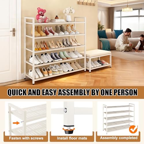 3-Tier Heavy Duty Metal Shoe Rack, 200 LBS Load Capacity, Sturdy Free Standing Shoe Storage Organizer, Holds 9-12 Pairs, 28.7" W x 9.8" D x 19.7" H White for Entryway, Closet, Bedroom & Dorm - Image 6