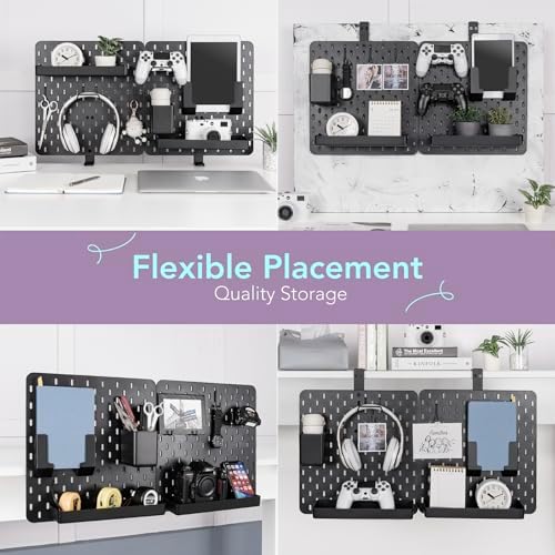 EHO Clamp-On Desk Pegboard, 2Pack (Combined Size 27 x 14 inch) Privacy Divider, Desk Partition Panel, No-Drill Desk Mounted Peg Board Organizer for Office, Gaming, Home, Black - Image 4