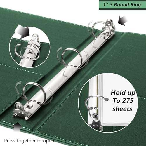1 Inch 3 Ring Linen Binder Organizer, BVSSX Three Ring Binders with Clipboard, Plastic Folder, 5-Tabs Pocket Dividers with Sticker Labels, Pen Loop, Elastic Strap (Green,Letter Size) - Image 3