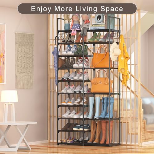 Kottwca 2 Row 10 Tier Tall Shoe Rack Organizer for Closet Entryway, 40-45 Pair Shoe Boot Storage Rack, Metal Shoe Shelf Small Vertical Stackable Shoe Stand for Bedroom Corner - Image 3
