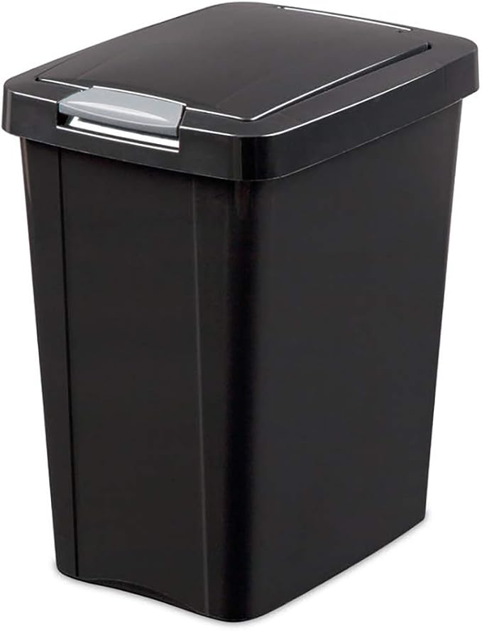 Sterilite 7.5 Gallon TouchTop Wastebasket with Lid That Opens with Touch, Conceals Trash in the Kitchen, Bathroom, Mudroom or Office, Black, 1-Pack