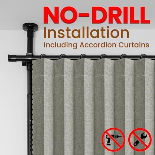100% Blackout Room Divider Curtains Sets Grey W100 x L96 in 1 Panel No Drill Curtain Rods(H) 43-120×(W) 35-100 in for Studio Apartment Dorm Office - Image 3