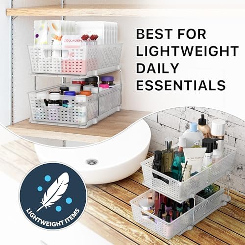 Simple Houseware 2 Tier Pull-Out Sliding Drawer Under Sink Storage, Clear - Image 7