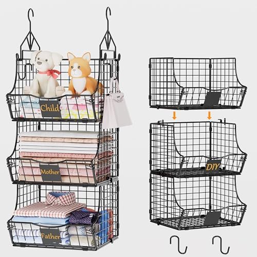 Hanging Closet Organizers and Storage, 5 Tier Closet Shelf Clothes Organizer with 2 S-Hooks, Multi-Functional Iron Wire Baskets, for Clothing, Sweaters, Handbags, Hat, Canned by Unknown