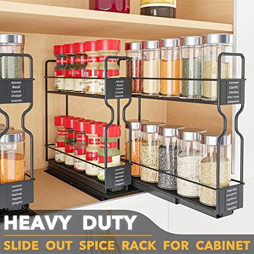 SpaceAid Pull Out Spice Rack Organizer for Cabinet, Heavy Duty Slide Out Seasoning Kitchen Organizer, Cabinet Organizer, with Labels, 5.2" W x10.75 D x10 H, 2 Drawers 2-Tier - Image 2