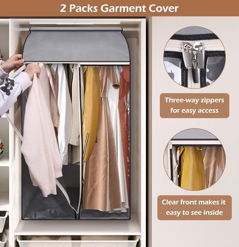 MISSLO 43" Hanging Garment Bags for Hanging Clothes Fully Enclosed Coat Bags for Closet Storage Clothes Cover with Large Clear Window and 3 Zippers (Rack not included), 2 Packs - Image 3