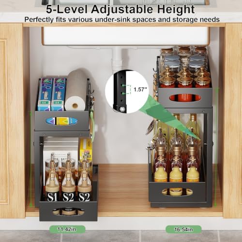 Under Sink Organizer, 2-Tier Pull Out Cabinet Storage, Black - Image 6