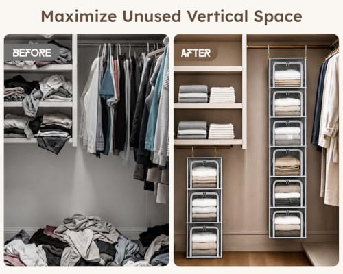 Homsorout 6-Tier Modular Hanging Closet Organizer Shelves, Grey - Image 5