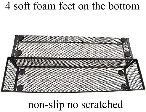 HAHIYO Stackable Mesh Tray Cup 12 x 3 x 2 inches Sturdy Container for Desk Drawer Organizer Collection for Home Office School kitchen Soft Foam Feet No Sharp Edges 2 Pack Black - Image 2