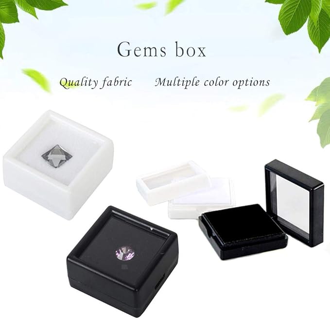 BENECREAT 12PCS Gemstone Display Box - 2" x 0.8" White Jewelry Box with Clear Lid for Gems, Rings, Earrings, Craft Storage