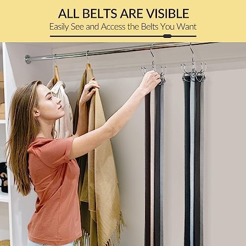 Belt Hanger, Space Saving Belt Organizer for Closet, Max 24 Storage Capacity, Rotating Belt Rack Closet Organizers and Storage for Hanging Belt, Ties, Silver - Image 4