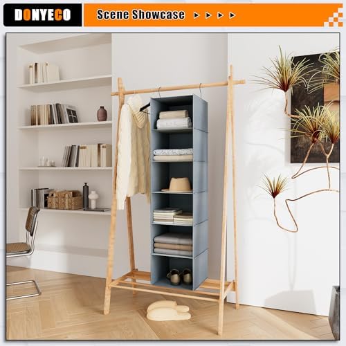 Hanging Closet Organizer 6-Shelf, Oxford Fabric Wardrobe Storage, Gray - Image 6