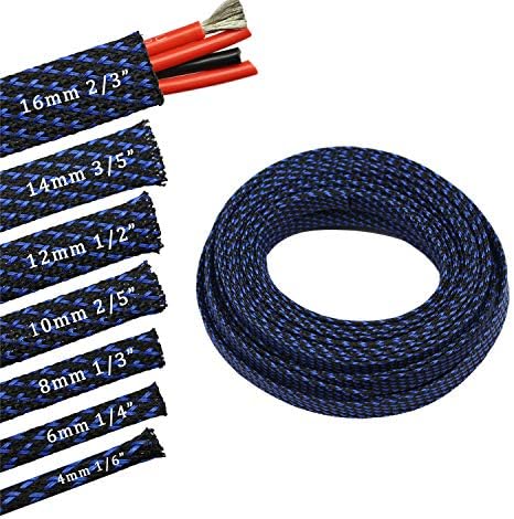 30ft PET Expandable Sleeving Wire Cable Sleeve (1/3", Blue&Black) by CBAZY