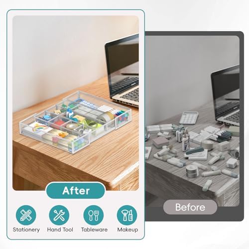 Expandable Desk Drawer Organizer, 10 Adjustable Compartments, White - Image 5