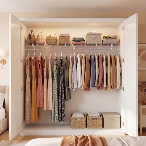 COSTWAY Closet Shelves Wall Mounted, Ventilated Shelf with Hanging Rod - Image 7