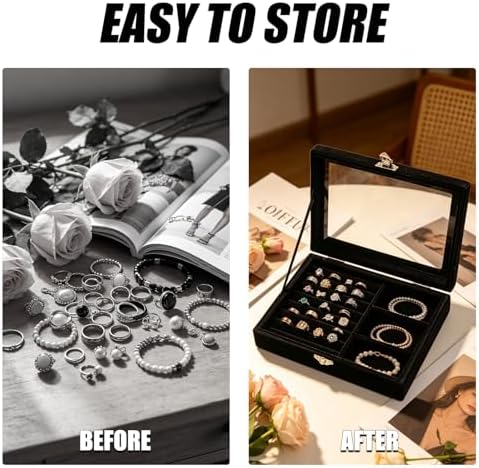 Small Velvet Jewelry Tray with Clear Lid, 2-in-1 Black - Image 5