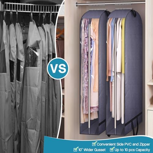 KIMBORA 10" Gusseted Clear Wedding Dress Bags for Gowns, 60" Garment Bags for Hanging Clothes Storage with Handles, Suit Bags for Closet Storage, Dress Cover for Long Dresses, Coats (2 Packs, Grey) - Image 5