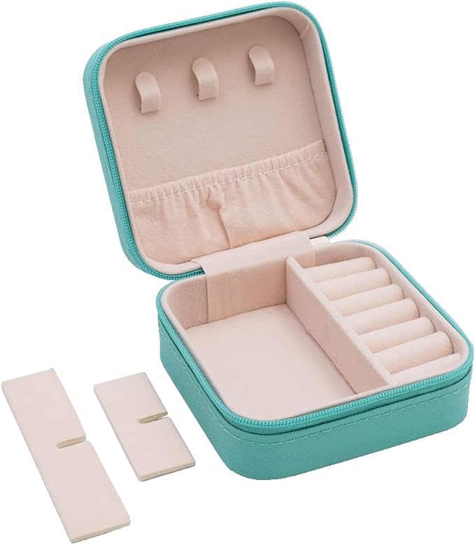 TRODANCE Mini Jewelry Travel Case, Small Portable Jewellry Organizer Box Portable Display Storage Box for Rings Earrings Necklaces, Gifts for Girl, Women, Wedding, Birthday, Mom, Mother's Day (Blue)