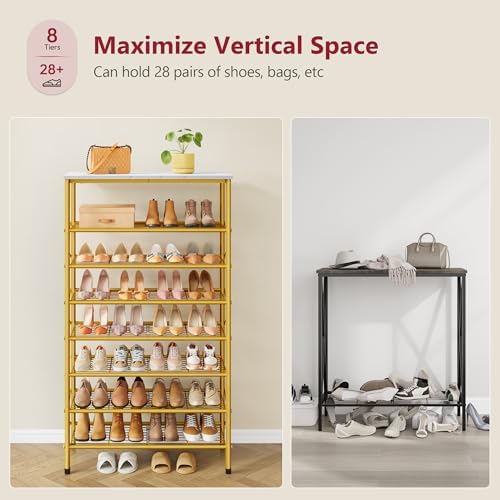 Tajsoon 8 Tier Shoe Rack Organizer for 28-32 Pairs of Shoes, White & Gold - Image 5