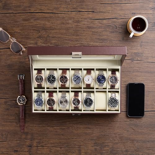 ProCase Watch Box Organizer, 14 Slot Watch Display Case, Espresso&Beige - Image 2