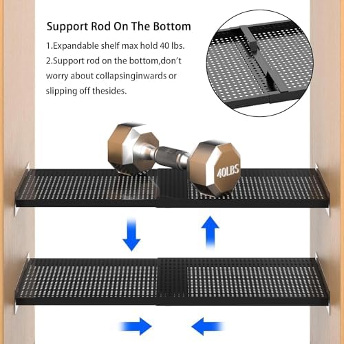 Adjustable Closet Shelves Organizers, Expandable for Cabinet Rack Storage Wardrobe Tension Shelving for Pantry Cupboard Kitchen (2 Perforated, W:7.87" x L: 17" to 31") - Image 6