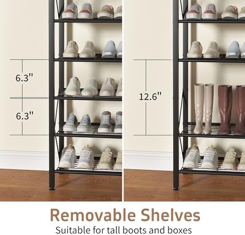 6-Tier Shoe Rack, Metal Shoe Stand with Wooden Top & 4 X Frames, Holds up to 24 Pairs, Sturdy Shoe Shelf for Entryway Closet Garage, Black - Image 6