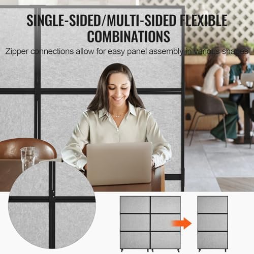 VEVOR Office Divider, 2 Panel Office Partition, Freestanding Office Divider Wall Partition & Privacy Divider Reduce Noise and Room Separation, Light Grey - Image 5
