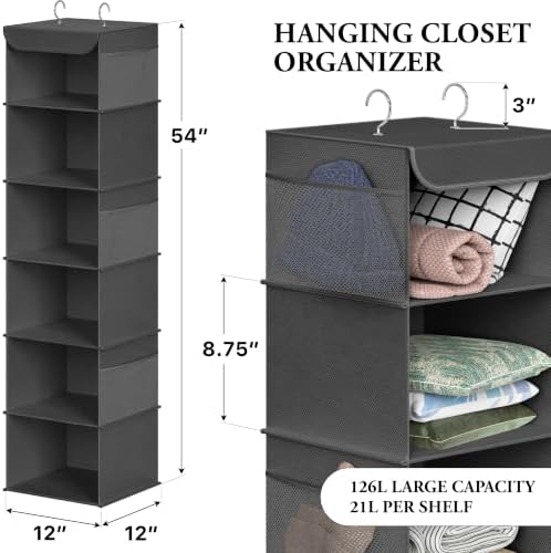 Simple Houseware 6 Shelf Hanging Closet Organizer, Dark Gray - Image 2