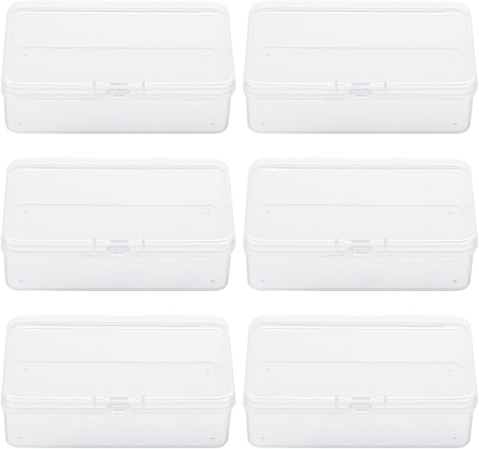 BATTIPAW 6PCS Hair Tie Organizer,Transparent Mini Storage Box,Rectangle Clear Plastic Beads Storage Containers Box,Portable Small Items Holder with Lid for Home, Offices, Business Trips, Travels