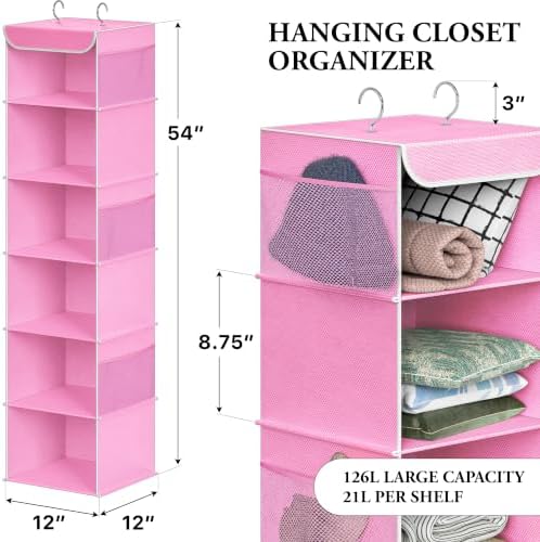 Simple Houseware 6 Shelf Hanging Closet Organizer, Pink - Image 2