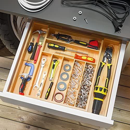 Utensil Organizer Silverware Tray For Drawer - Expandable Silverware Organizer Bamboo Flatware Organizer for Kitchen Utensils and Cutlery, Living Room Storage Box W13.5"-19.9" x L17.6" (Yellow) - Image 5