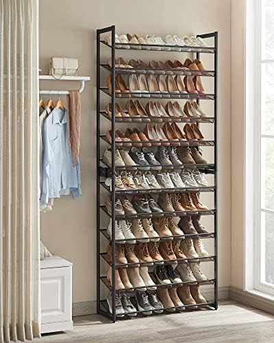 SONGMICS Shoe Rack, 12-Tier Shoe Organizer, Metal Shoe Storage for Garage, Entryway, Set of 2 6-Tier Stackable Shoe Shelf, with Adjustable Flat or Angled Shelves, Holds 48-60 Pairs, Black ULMR12B - Image 2