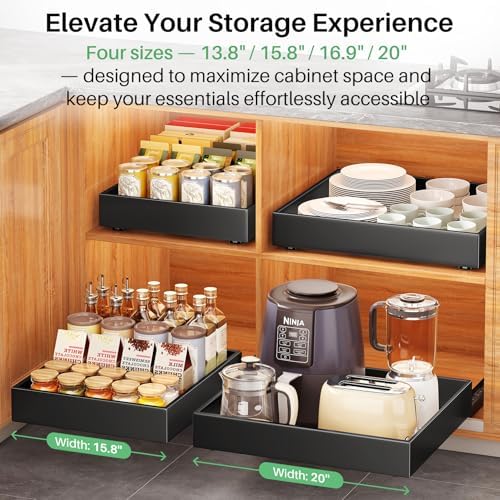 2Pack Pull out Cabinet Organizer, 21"Deep, Heavy Duty Full-extension Slide out Drawers for Kitchen Cabinet, Roll out Shelf Storage with Nano Adhesive for Pots,17"W x 21"D x 3.1"H, Black - Image 6