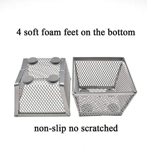 HAHIYO Stackable Paper Clip Mesh Holder cup 2.2" Height 2 Pack Silver Sturdy PaperClip Holder Container for Desk Drawer Organizer Collection for Home Office School Soft Foam Feet No Sharp Edges - Image 2