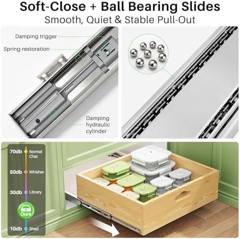 Pull Out Cabinet Organizer, Soft Close Slide Out Solid Wooden Drawers(21"W X 21"D x 6.2''H), Heavy Duty Full-extension Roll Out Shelves for Kitchen Cabinets,Pantry & Closet Organizers and Storage - Image 5