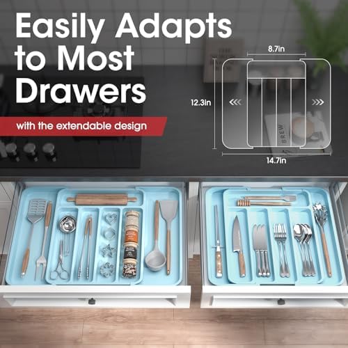 Aujen Silverware Drawer Organizer, Adjustable Utensil Cutlery Tray - Image 2