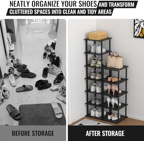 MHXW SXPN Bamboo Free Standing Shoe Rack Shelf Multi Tier Tall Wooden Stackable Shoes Rack Organizer for Closet Front Door Entrance Narrow Vertical Shoe Storage (Black, 12 Tiers) - Image 5