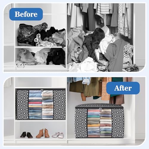 100L 6 Pack Storage Bags, Foldable Clothes Bins with Clear Window, Black - Image 4