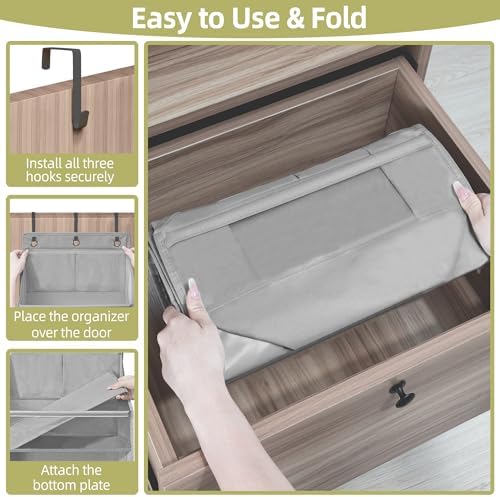 Over Door Organizer with 6 Extra Large Pockets 12 Side Pockets, Sturdy Closet Storage Rack, Hanging Storage Organizer with Clear Window for Shoes, Diaper, Bedroom, Bathroom, Grey, 6-Pack - Image 6