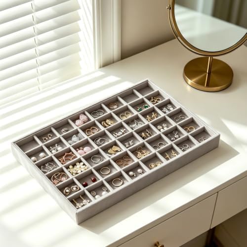 Large Velvet Jewelry Drawer Organizer Trays Set of 4, 48 Grids - Image 6
