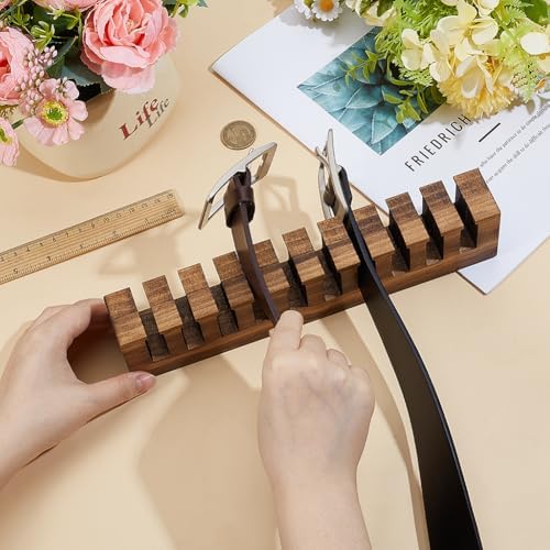 PH PandaHall Belt Organizer, Wooden Belt Holder Wall Mounted Belts Hanger with Slots Space Saving Storage for 10 Belts, Home Bedroom Closet Retail Shop, Camel, 1pc, 10.7x1.5x2.4inch - Image 3