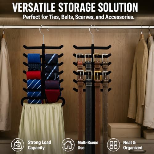 Kathfly Tie Hanger Organizer Multilayer Black Velvet Tie Holders for Closet - Image 6