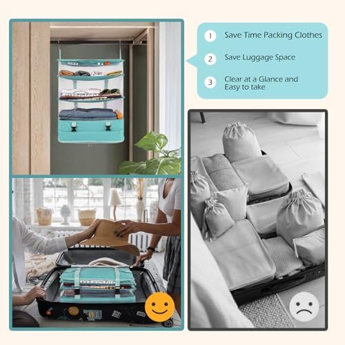 Surblue Hanging Closet Storage Bag Collapsible 3-Shelf Washable Oxford Fabric with 2 Hooks (XL 17.71 * 11.81 * 20in,Aqua Blue) - Image 5