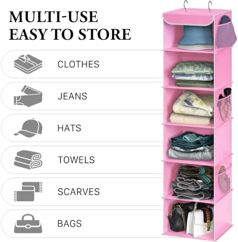 Simple Houseware 6 Shelf Hanging Closet Organizer, Pink - Image 5
